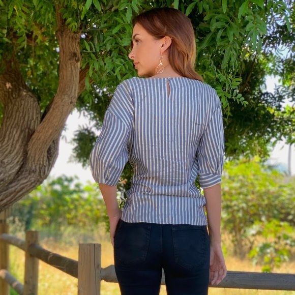 Eva Franco Anthropologie Striped Tie Detail Blouse - Picture 8 of 13